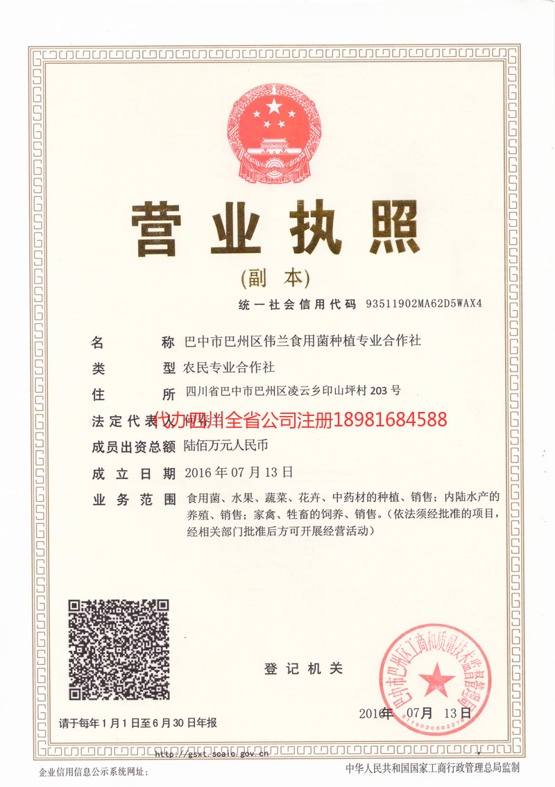 赤峰赤峰伟兰食用菌种植专业合作社